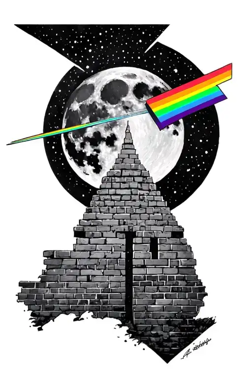 pink floyd another brick in the wall and prism and moon tattoo design idea