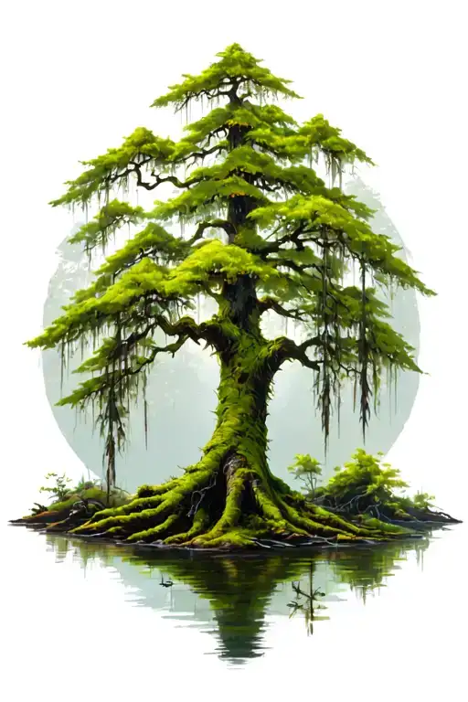 bald cypress knee with moss covered tree tattoo design idea