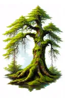 bald cypress knee with moss covered tree tattoo design idea