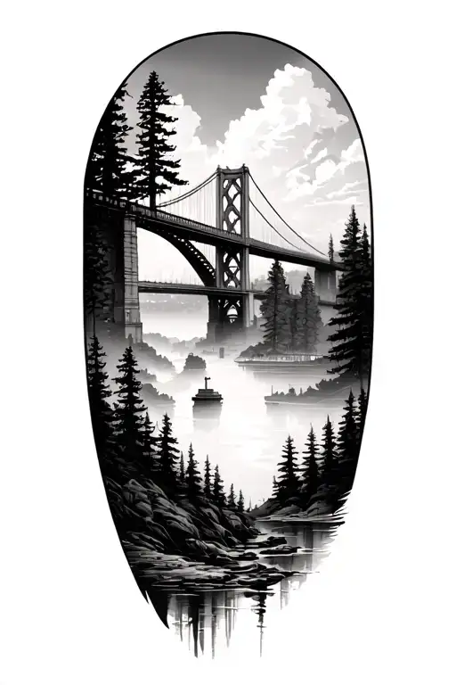 pittsburgh bridge mixed into forest tattoo design idea