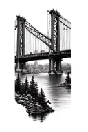 pittsburgh bridge mixed into forest tattoo design idea