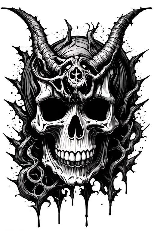 demonic skull anarchy symbol tattoo design idea