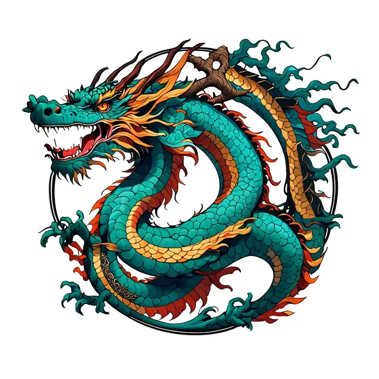 dragon with tree of life tattoo design idea