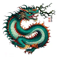 dragon with tree of life tattoo design idea