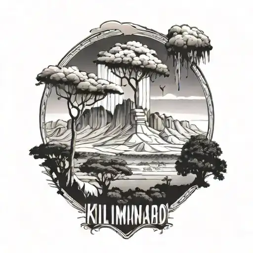 kilimanjaro with victoria falls, the golden gate bridge and savannah trees tattoo design idea
