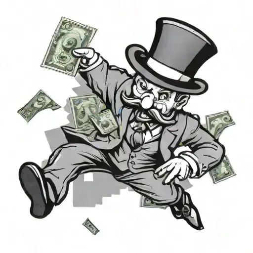 gangster monopoly game man throwing money in the air  tattoo design idea