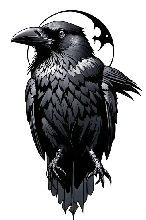 raven, half moon, gothic  tattoo design idea