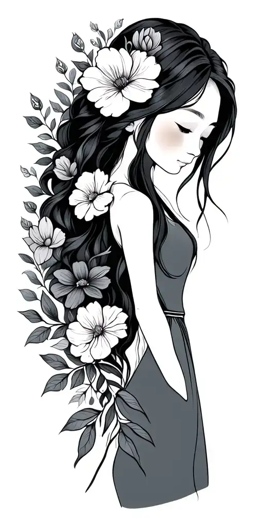 mother 2 daughter fine lines floral design tattoo design idea