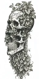 single skull at the bottom with trees and vines sprouting from the top  tattoo design idea