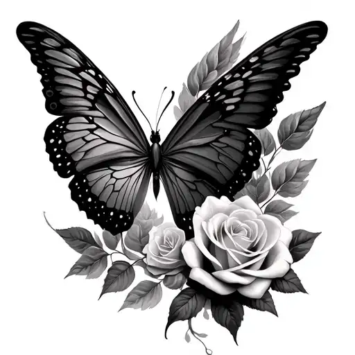 rose angel wings butterfly tattoo design idea