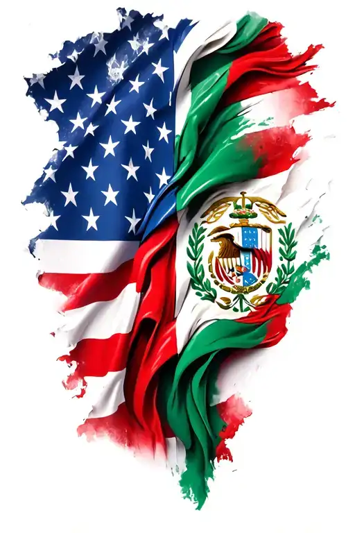 Tattered American and Italian flag morphing tattoo design idea