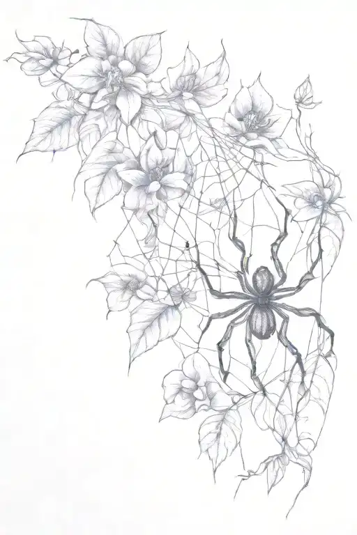 beautiful spider web enthralled within vines and lilys  no spider in the web  tattoo design idea