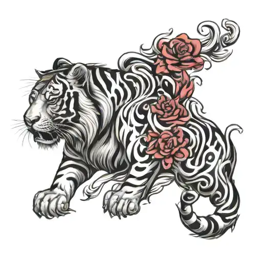 non figurative chinese zodiac tiger black red whit flames red whit black roses orchid tattoo design idea