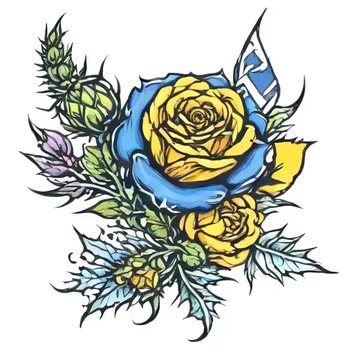 yellow rose, thistle and Scottish flag   tattoo design idea
