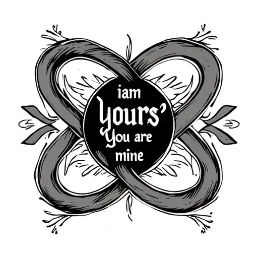 inifinity symbol with 'iam yours' 'you are mine' text tattoo design idea