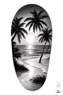 Beach scene with palm trees using the godsmack sun tattoo design idea