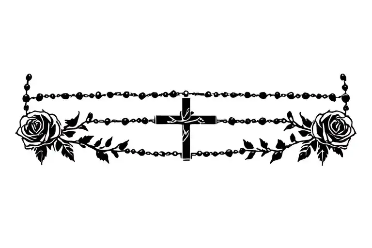 rosary with roses tattoo design idea