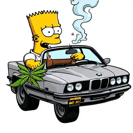 Bart Simpson driving a BMW and smoking weed tattoo design idea