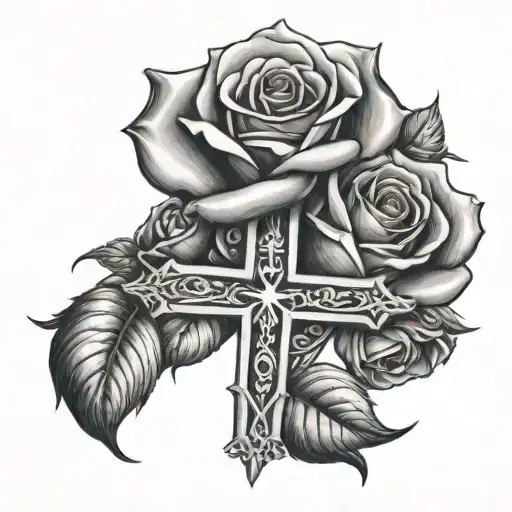 roses with cross opening in the middle  tattoo design idea