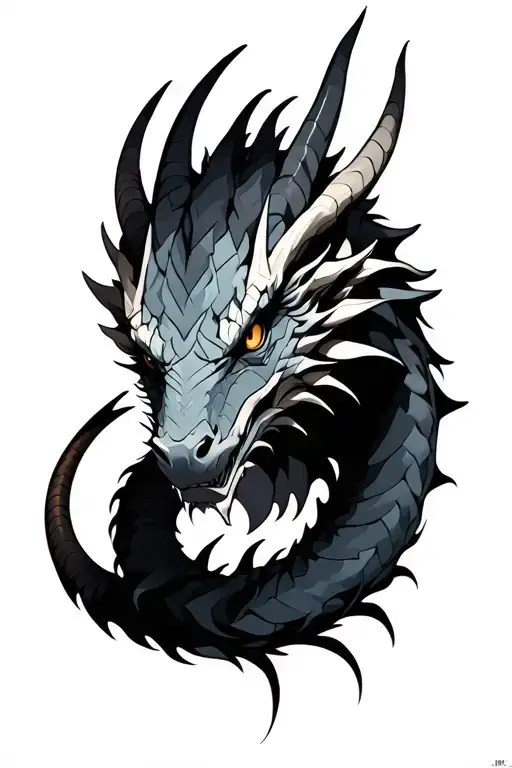 dragon face and body with capricorn tail tattoo design idea