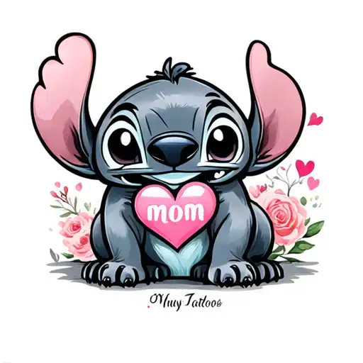 Stich with a heart and letters mom inside tattoo design idea