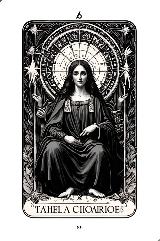 6 tarot cards fanned  - The high priestess, the world, the wheel of fortune, the lovers, temperance and the chariot tattoo design idea