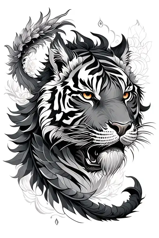 tiger and dragon with lotus mandala design incorporating elements tattoo design idea