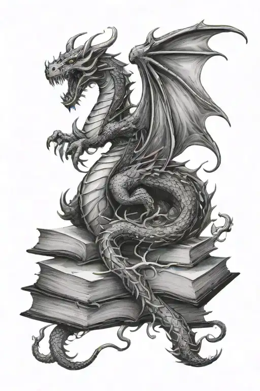 dragon fantasy books tattoo design idea