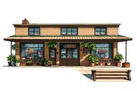 outside of 2 story tattoo shop with big windows and plants inside them tattoo design idea