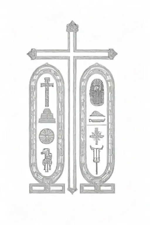 two egyptian pharaohs and a cross tattoo design idea