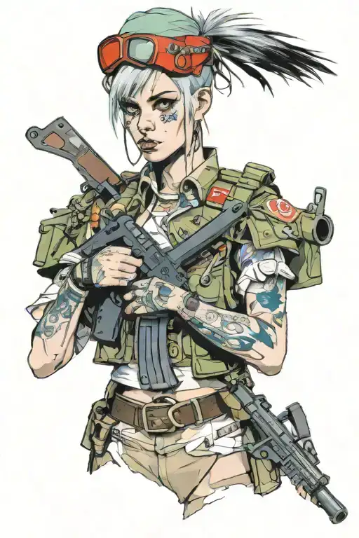 Tank Girl wearing russian uniform holding tattoo design idea
