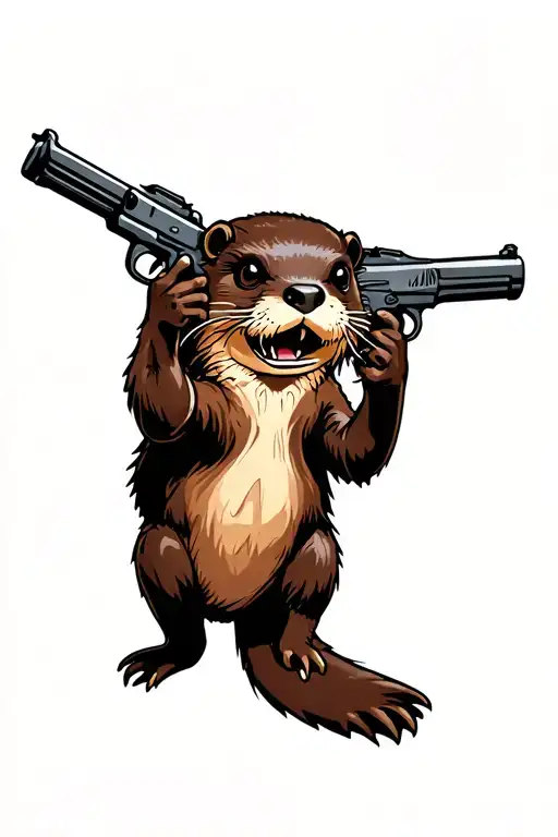 otter with guns  tattoo design idea