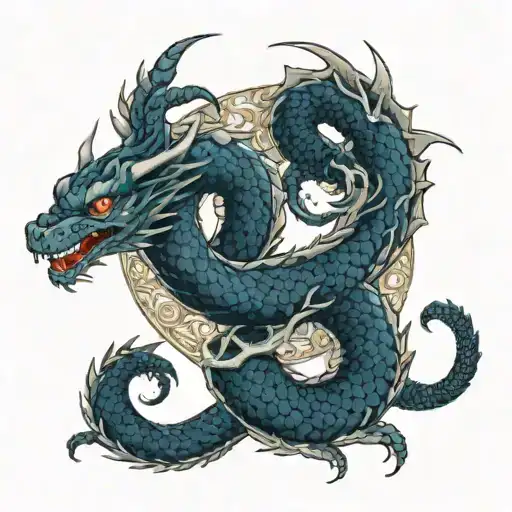 A ouroboros tattoo of 2 dragons. One dragon is styled in a Japanese/Chinese yakuza style while the other dragon is a nor tattoo design idea