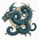 A ouroboros tattoo of 2 dragons. One dragon is styled in a Japanese/Chinese yakuza style while the other dragon is a nor tattoo design idea