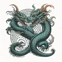 A ouroboros tattoo of 2 dragons. One dragon is styled in a Japanese/Chinese yakuza style while the other dragon is a nor tattoo design idea
