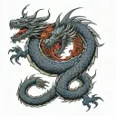 A ouroboros tattoo of 2 dragons. One dragon is styled in a Japanese/Chinese yakuza style while the other dragon is a nor tattoo design idea