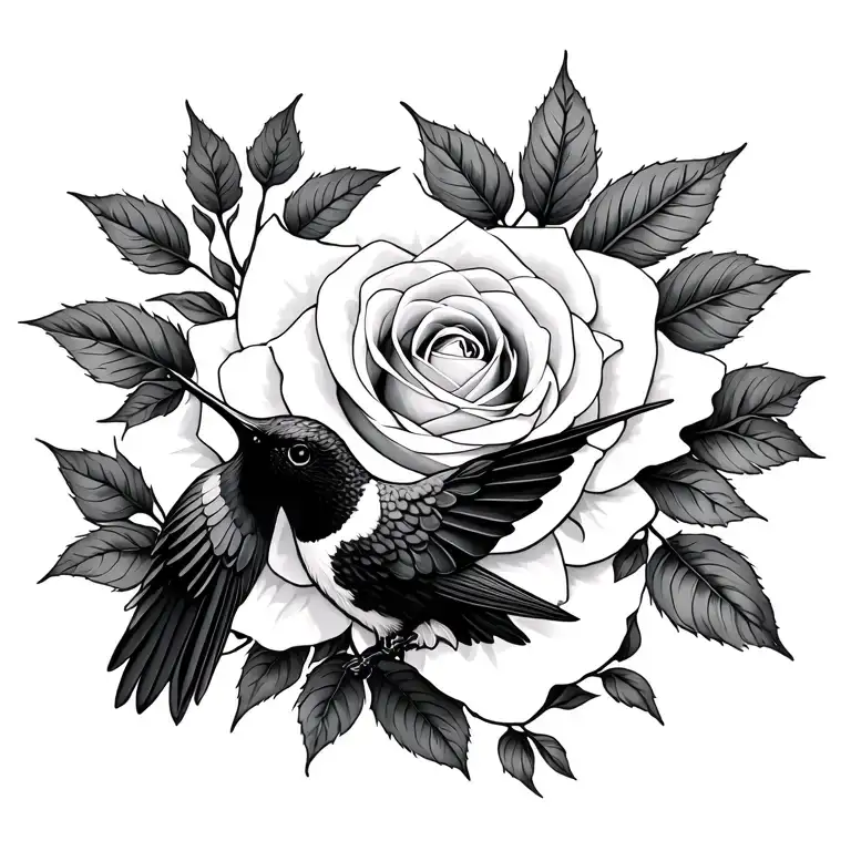 hummingbird and rose intertwined tattoo design idea