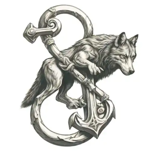 sigma male symbol, lone wolf, anchor tattoo design idea