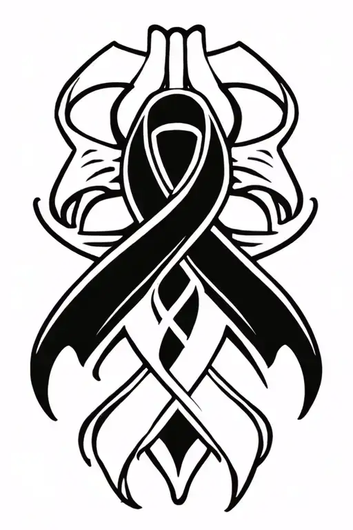 three cancer ribbon intertwined representing lung, colon and skin cancer tattoo design idea