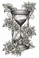 an hourglass being stopped by a flower tattoo design idea
