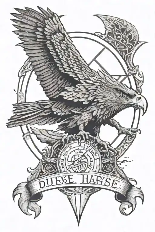 Dune - House atreides sigil and motto "With beak and claw we will rise above, as hawks among lesser birds" tattoo design idea