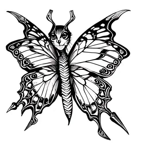 Butterfly sphinx and daggers tattoo design idea