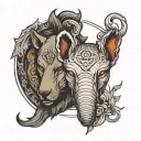 half face elephant head and half face wolf head in a circle  tattoo design idea