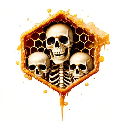 honey comb with skeletons inside tattoo design idea