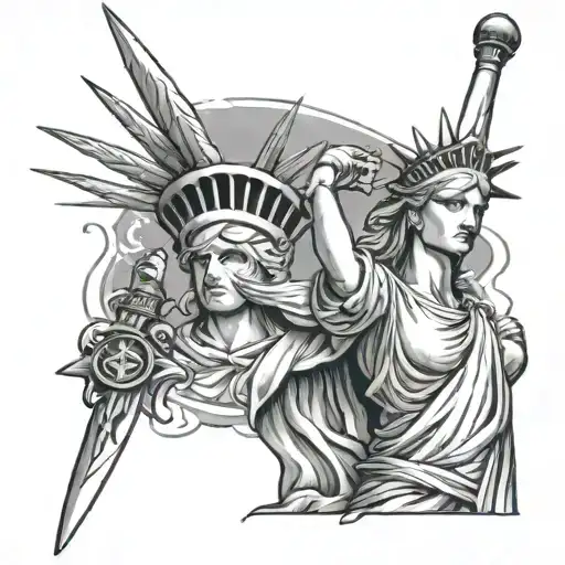 lady liberty holding sword tattoo design idea