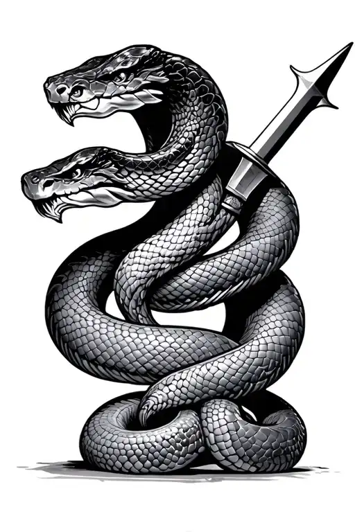 Three headed snake with a dagger for a tail tattoo design idea