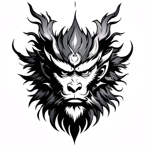 White-browed Sun Wukong as magical symbols tattoo design idea