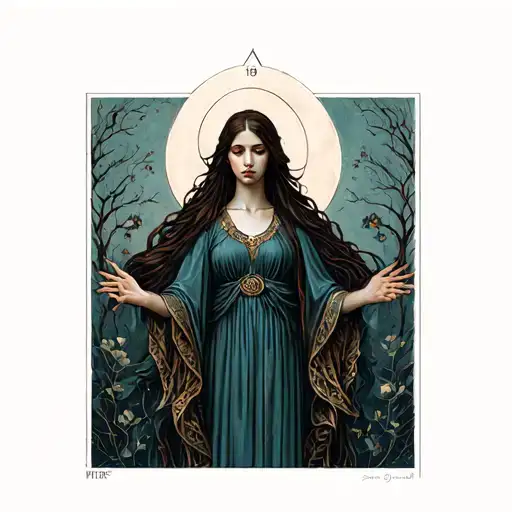 A solemn, mysterious feminine figure—guardian of forgotten places and memories. She embodies sorrow, stillness, tattoo design idea