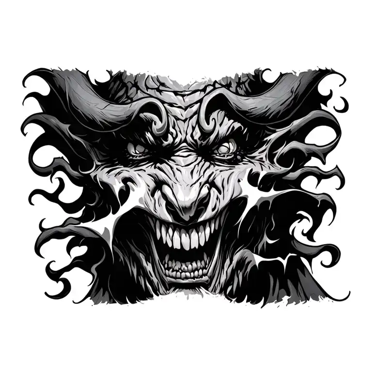 demon ripping of his face tattoo design idea