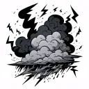 Clouds surround and rain falling with lightning bolts an dab thurber background tattoo design idea
